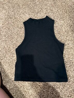 a new day Black Ribbed Mock Neck Sleeveless Crop Tank